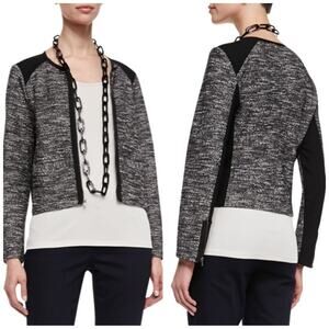 Eileen Fisher Women's Tweedy Zip-Front Short Round‎ Neck Black Jacket Size XL